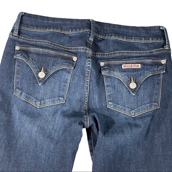 Hudson size 30 medium wash bootcut button flap back pocket distressed jeans EUC - Picture 11 of 16